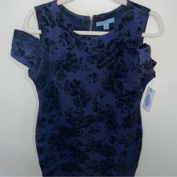 Prosecco NWT Floral Wendy Navy Mini cold shoulder dress Size 10 - Picture 4 of 8